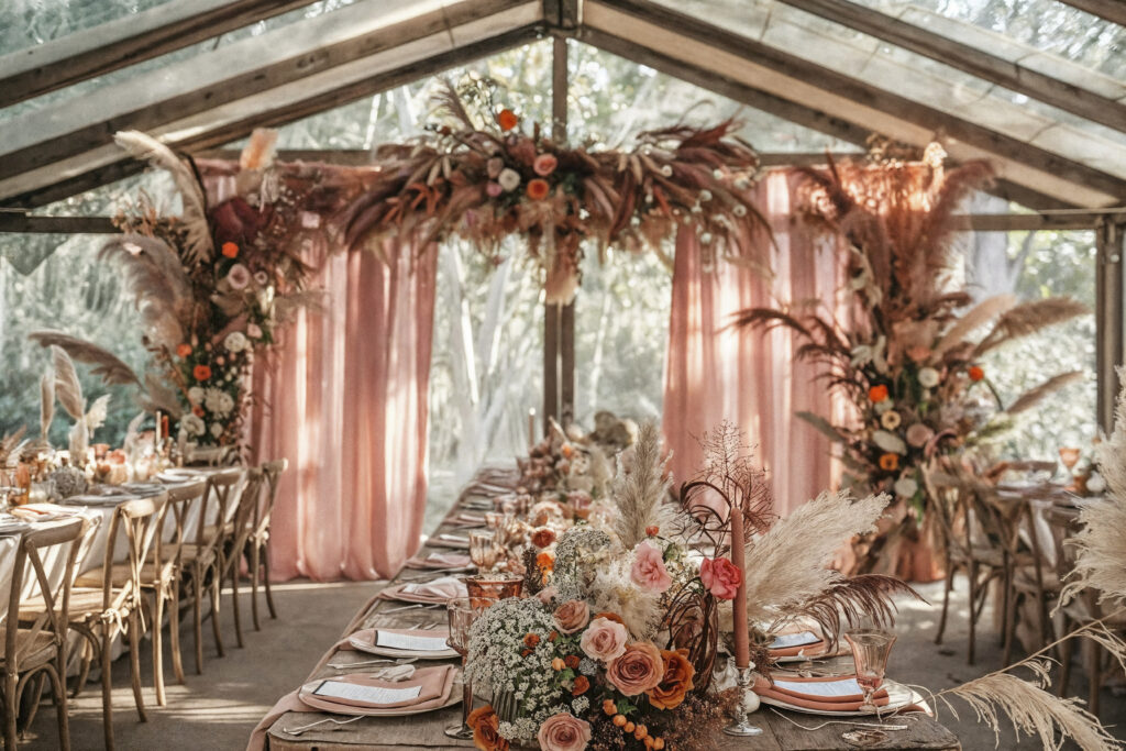 photorealistic wedding venue with intricate decor ornaments